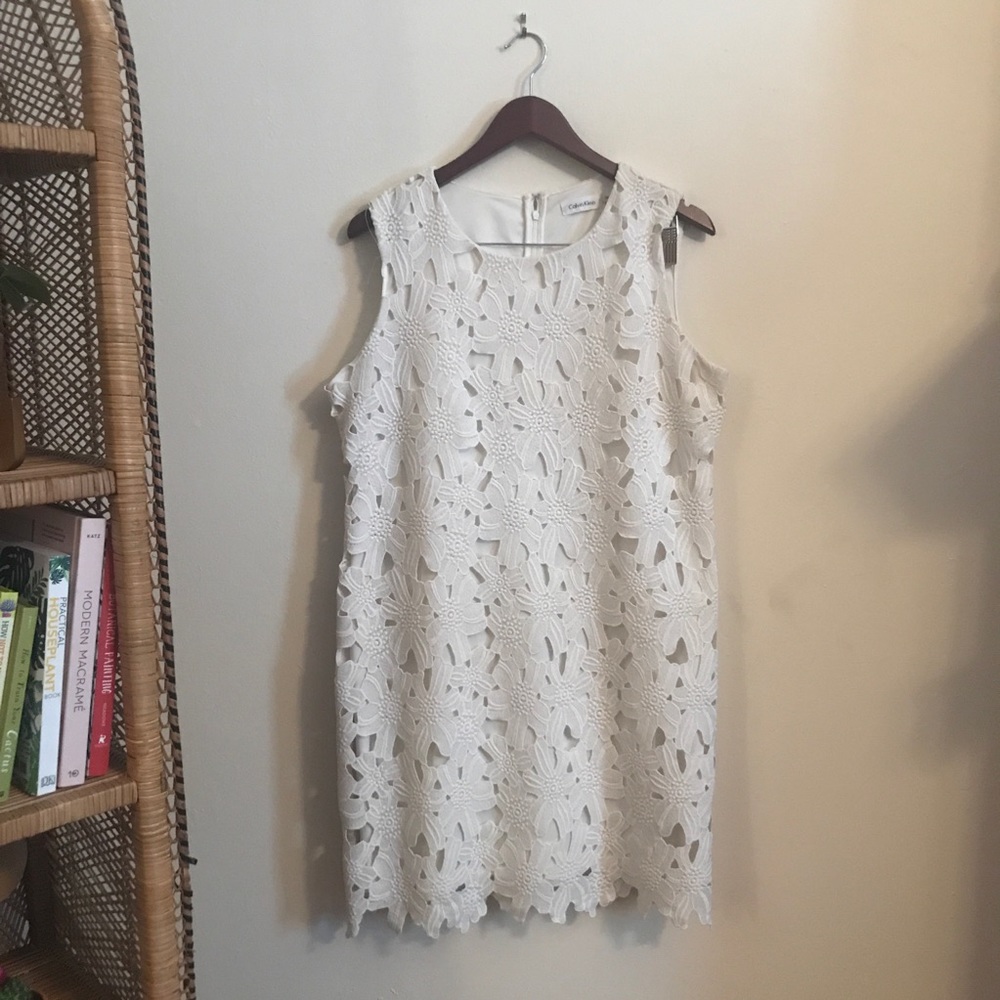 Calvin Klein White Lace Floral Dress